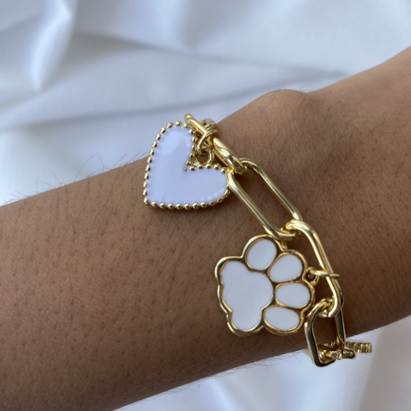 Pulsera corazon blanco con patita perro