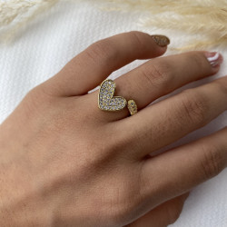 Anillo corazón blanco piedritas blancas